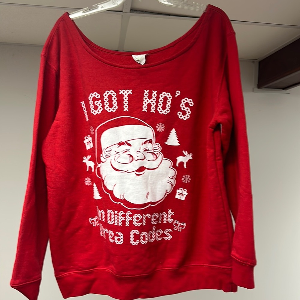 Off the shoulder womens L/xL Christmas sweatshirt, like new